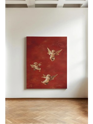 Kanvaspera Putto / Cherub Figürlü Barok Tarzı Üç Melek Kanvas Tablo - Modern ve Klasik Dekoratif Duvar Dekoru