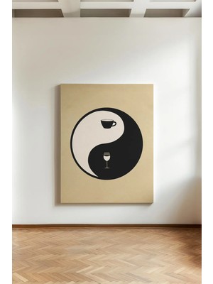 Kanvaspera Kahve ve Şarap Ying Yang - Kanvas Tablo - Minimal, Modern ve Denge Temalı Duvar Dekoru