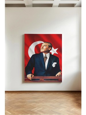 Kanvaspera Atatürk ve Türk Bayrağı - Kanvas Tablo - Renkli, Vatanseverlik ve Liderlik Temalı Duvar Dekoru