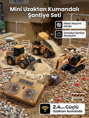 Boratila Toys 2.4Ghz Full Fonksiyon Şarjlı Uzaktan Kumandalı Metal Alaşımlı Kepçe Kamyon Buldozer 3'lü Set