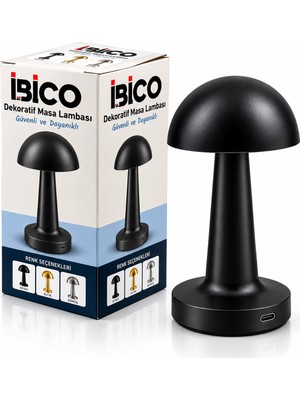 Ulu Pazarlama Siyah - Oval Dekoratif Masa Lambası Mantar Dokunmatik USB - Type-C Şarjlı 3 Fonksiyon Renkli İ10-028 (5570)