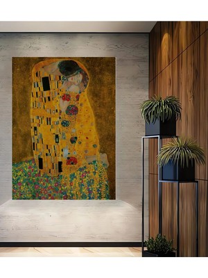 Alpkan Klimt Öpücük Yağlı Boya Görünümlü Modern Sanat Ahşap Dekoratif Ev,antre,salon,ofis,mutfak Tablo