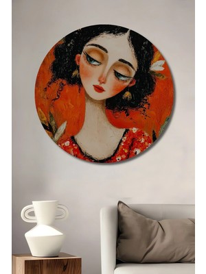 Alpkan Portre Yağlı Boya Görünümlü Boho Sanat Ahşap Dekoratif Tablo Yuvarlak Hediyelik Duvar Tablosu