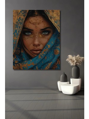 Alpkan Gizemli Kadın Portresi Yağlı Boya Görünümlü Modern Sanat Ahşap Dekoratif Ev,antre,salon,ofis Tablo
