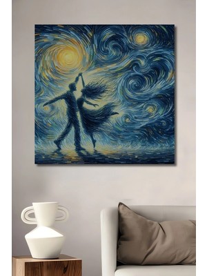 Alpkan Dans Eden Çift Van Gogh Tarzı Sulu Boya Görünümlü Ahşap Dekoratif Ev,antre,salon,ofis,mutfak Tablo