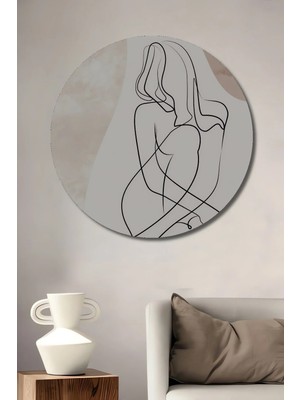 Alpkan Minimalist Insan Figürü Çizim Sanatı Ahşap Dekoratif Tablo Yuvarlak Hediyelik Duvar Tablosu