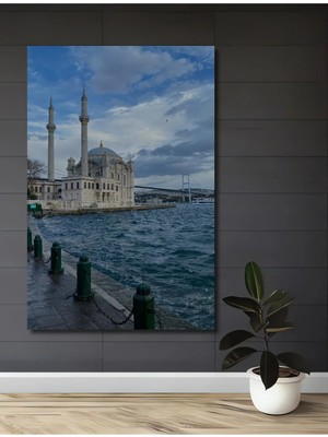 Alpkan Ortaköy Camii Istanbul Manzarası Yağlı Boya Görünümlü Dekoratif Ahşap Ev,antre,salon,ofis Tablo
