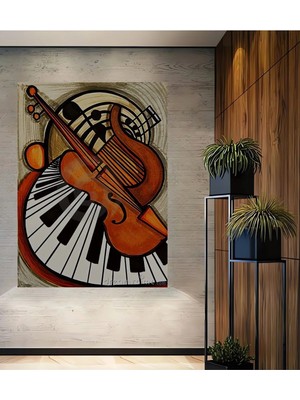 Alpkan Müzik Ahengi Sulu Boya Görünümlü Ahşap Dekoratif Ev,antre,salon,ofis,mutfak,yatak Odası Tablo