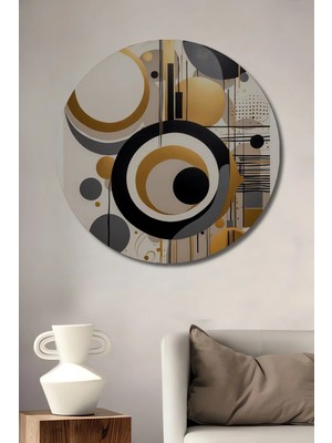 Alpkan Soyut Sanat Geometrik Daireler Ahşap Mdf Dekoratif Tablo Yuvarlak Tablo
