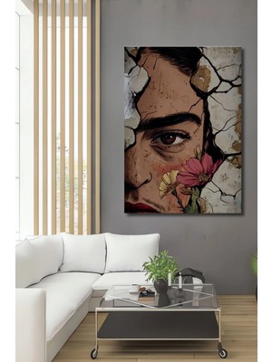 Alpkan Kırık Duvarın Ardındaki Güzellik Yağlı Boya Görünümlü Dekoratif Ahşap Ev,antre,salon,ofis Tablo