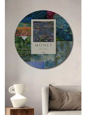 Alpkan Monet Su Damlası Sanat Eseri Yağlı Boya Görünümlü Ahşap Dekoratif Tablo Yuvarlak Hediyelik Duvar Tablosu
