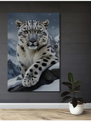 Alpkan Kar Leoparı Yağlı Boya Görünümlü Ahşap Dekoratif Ev,antre,salon,ofis,mutfak,yatak Odası Tablo