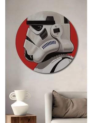Alpkan Stormtrooper Kırmızı Arka Plan Dekoratif Ahşap Mdf Tablo Yuvarlak Tablo