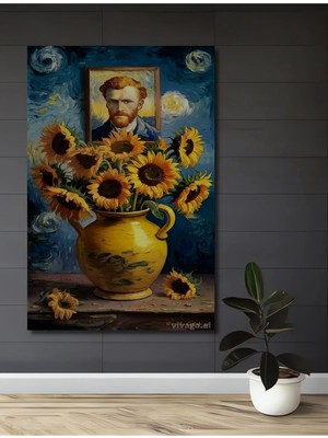 Alpkan Van Gogh Ayçiçekleri Yağlı Boya Görünümlü Ahşap Dekoratif Ev,antre,salon,ofis,mutfak Tablo