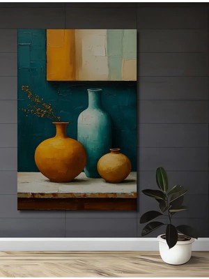 Alpkan Yağlı Boya Görünümlü Vazo Kompozisyonu Modern Sanat Ahşap Dekoratif Ev,antre,salon,ofis Tablo