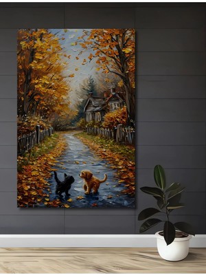 Alpkan Sonbahar Köpekleri Yağlı Boya Görünümlü Dekoratif Ahşap Ev,antre,salon,ofis,mutfak,yatak Odası Tablo