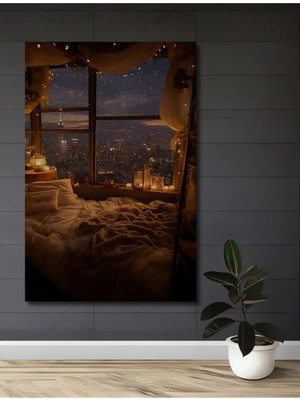 Alpkan Balkon Manzaralı Sıcak Yatak Yağlı Boya Görünümlü Ahşap Dekoratif Ev,antre,salon,ofis,mutfak Tablo
