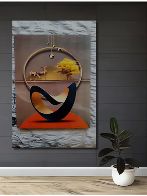Alpkan Altın Ormanda Geyikler Modern Sanat Ahşap Dekoratif Ev,antre,salon,ofis,mutfak,yatak Odası Tablo