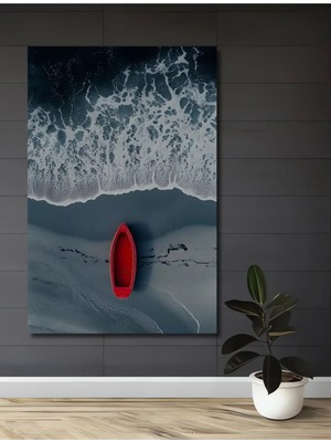 Alpkan Kırmızı Tekne Deniz Kenarı Modern Sanat Ahşap Dekoratif Ev,antre,salon,ofis,mutfak,yatak Odası Tablo