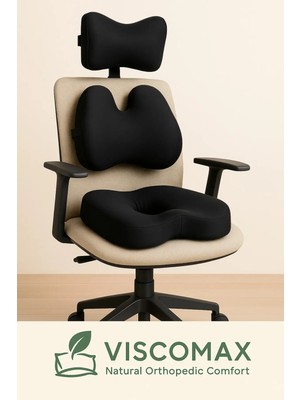 Viscomax Ergonomik Ofis Sandalye Minderi Seti | Bel, Boyun ve Oturma Desteği 3'lü Set