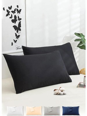 Bemy Ticaret Home Pamuklu 2'li Kapaklı Yastık Kılıfı 50X70 cm - Yumuşak ve Nefes Alabilir (Siyah)
