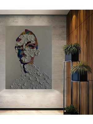 Alpkan Soyut Yüz Dokulu Yağlı Boya Görünümlü Ahşap Dekoratif Ev,antre,salon,ofis,mutfak,yatak Odası Tablo