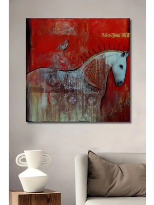 Alpkan Beyaz At ve Kuş Soyut Sanat Ev,antre,salon,ofis,mutfak,yatak Odası Tablosu