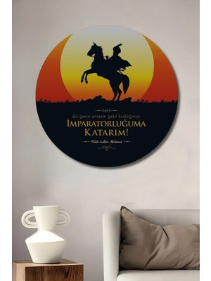 Alpkan Fatih Sultan Mehmet Atlı Siluet Ahşap Mdf Dekoratif Tablo Yuvarlak Tablo