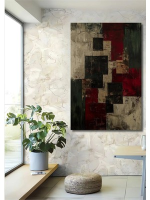 Alpkan Modern Soyut Geometrik Kırmızı Siyah Ahşap Dekoratif Ev,antre,salon,ofis,mutfak,yatak Odası Tablo