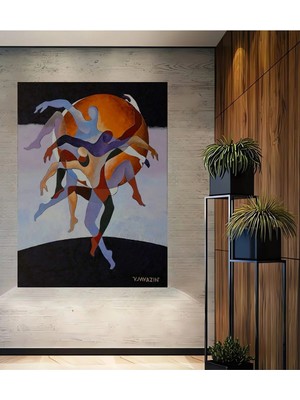 Alpkan Modern Soyut Dans Figürleri Yağlı Boya Görünümlü Ahşap Dekoratif Ev,antre,salon,ofis,mutfak Tablo