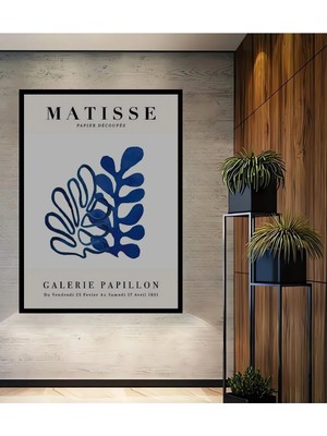 Alpkan Dekoratif Ahşap Dikdörtgen Tablo Matisse Mavi Yapraklar Çerçeve Görünümlü