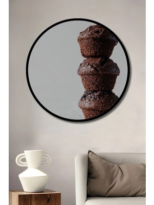 Alpkan Dekoratif Ahşap Yuvarlak Çerçeve Görünümlü Tablo Çikolatalı Muffin Kulesi