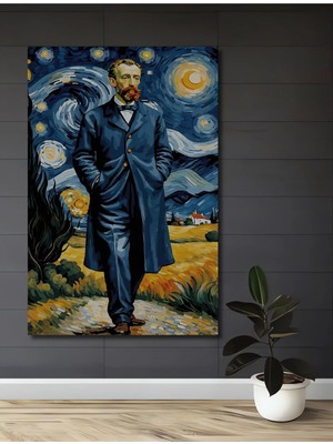 Alpkan Vincent Van Gogh Yıldızlı Gece Görünümlü Ahşap Dekoratif Ev,antre,salon,ofis,mutfak Tablo