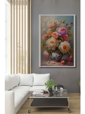Alpkan Pembe Şakayık Çiçek Aranjmanı Ahşap Mdf Dekoratif Tablo Dikdörtgen Tablo