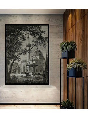Alpkan Dekoratif Ahşap Dikdörtgen Tablo Osmanlı Camii Manzarası Çerçeve Görünümlü