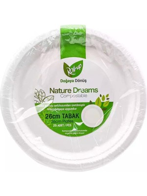 Vionna Roll-Up Nature Ekolojik Karton Kağıt Tek Kullanımlık Tabak - 26 Cm. - 25 Adetlik 1 Paket