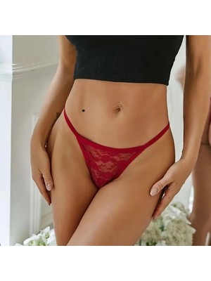 MiraLive Şık Tasarım Kadın Kırmızı String Külot Dantelli Tanga