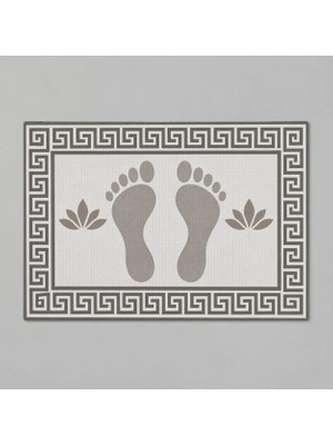 Kartela Halı Ayak Izi Desenli Banyo Paspası Açık Gri Kaymaz Taban Makinede Yıkanabilir 40X60 cm
