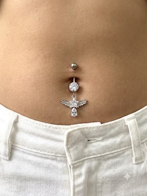 Kurukafa Gift Melek Kanatlı Zirkon Taşlı Yıldız Figürlü Çelik Göbek Piercing