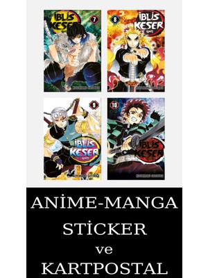 Gerekli Şeyler Yayıncılık Iblis Keser 7-8-9-10 Manga Seti (4 Kitap) / Demon Slayer / Anime-Manga Sticker ve Kartpostal Hediyeli