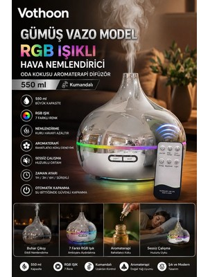 Epilons Gümüş Vazo Model Rgb Işıklı Hava Nemlendirici & Aromaterapi Difüzör – 550 Ml Kumandalı