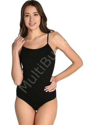Tutku %100 Pamuk Ince Askılı Kadın Çıtçıtlı Body (Zıbın) – Siyah Xl
