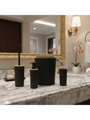 Şık Antrasit 4’lü Banyo Seti – Çöp Kovası, Tuvalet Fırçası, Sıvı Sabunluk ve Diş Fırçalık| Modern ve Dayanıklı Tasarım
