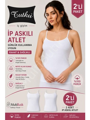 Tutku Kadın Beyaz Pamuklu Ribana Ip Askılı Atlet 2'li M