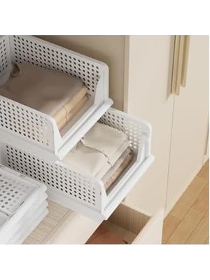 3'lü Kayar Raf Elbise Dolap Içi Organizeri - Mutfak Banyo Düzenleme Depolama Üst Üste Dizilebilir (1, Latte)