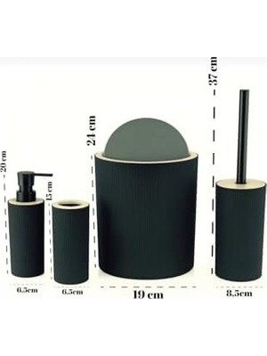 Quardi Banyo Seti Modern Çizgili - 7 L Kova 4 Parça Banyo Çöp Kovası ve Aksesuar Seti (Beyaz)
