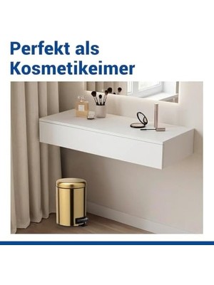 Leman Pedal Kovası Mat Altın 3 L - Kozmetik Kovası, Parmak Izi Önleyici Kaplamalı Çöp Kovası Kapasite: 3 L, Paslanmaz Çelik, 17 x 25 x 22,5 Cm, Altın