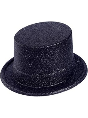 Siyah Simli Glitter Silindir Parti Şapkası