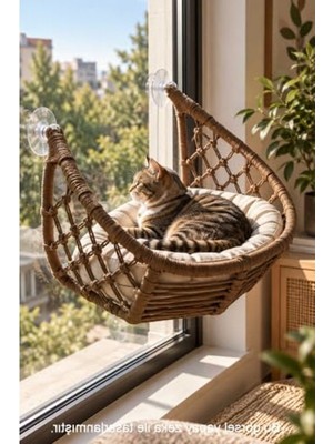 Şanal Vantuzlu Peluş Kedi Pencere Yatağı, 45X45X14.5 cm Ölçülerinde