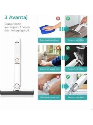 Sıkmalı Mini Mop, Beyaz ve Kırmızı, Kompakt Temizlik Aparatı, Cam Tezgah Banyo Için, Tek Elle Kullanım, Ergonomik Tasarım